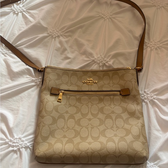 Coach Handbags - Coach Khaki/Tan Signature Crossbody Bag with Gold Hardware